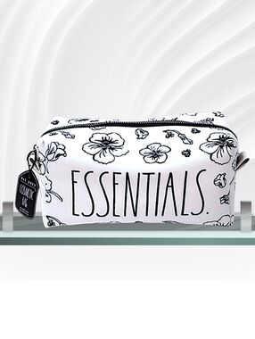 Rae Dunn White & Black "ESSENTIALS." Floral Cosmetic Bag